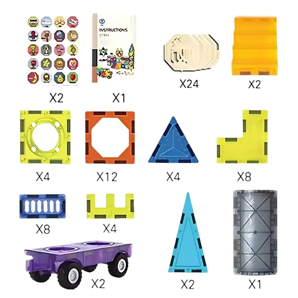 Blocchi magnetici 3D Woopie 71 pezzi per bambini dai 3 anni. Gioco educativo costruzioni magnetiche con auto 4