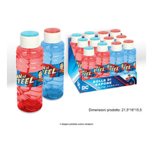 Flaconi bolle di sapone Superman Man of Steel in colorazioni rosso e blu da 288 ml, esposti in display da 12 pezzi licenza DC