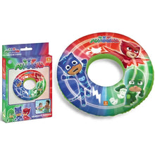 Salvagente gonfiabile PJ Masks 50 cm in PVC con grafica Catboy Owlette e Gekko, diametro interno 25 cm, prodotto Mondo, età 24 mesi+