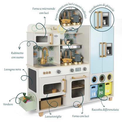 Cucina in Legno Interattiva Con Lavello Forno Frigorifero - BabyLud