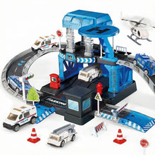 Garage della polizia a 2 livelli con 43 pezzi. Include 3 auto in metallo, elicottero e accessori. Gioco creativo per bambini dai 3 anni 