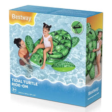 Materassino gonfiabile cavalcabile a forma di tartaruga marina verde Bestway Tidal Turtle 150x145 cm con maniglie robuste, età 3+