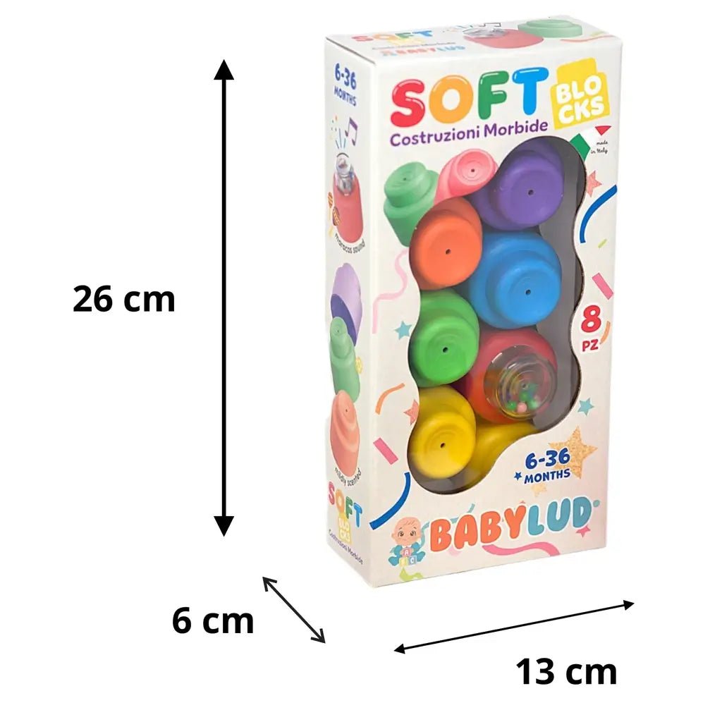 Morbidi Mattoncini Colorati per Bambini 6 - 36 Mesi con Sonaglio - BabyLud
