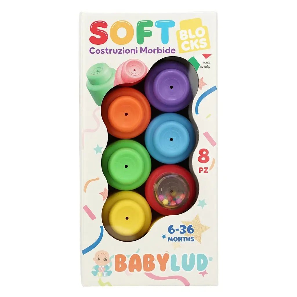 Morbidi Mattoncini Colorati per Bambini 6 - 36 Mesi con Sonaglio - BabyLud