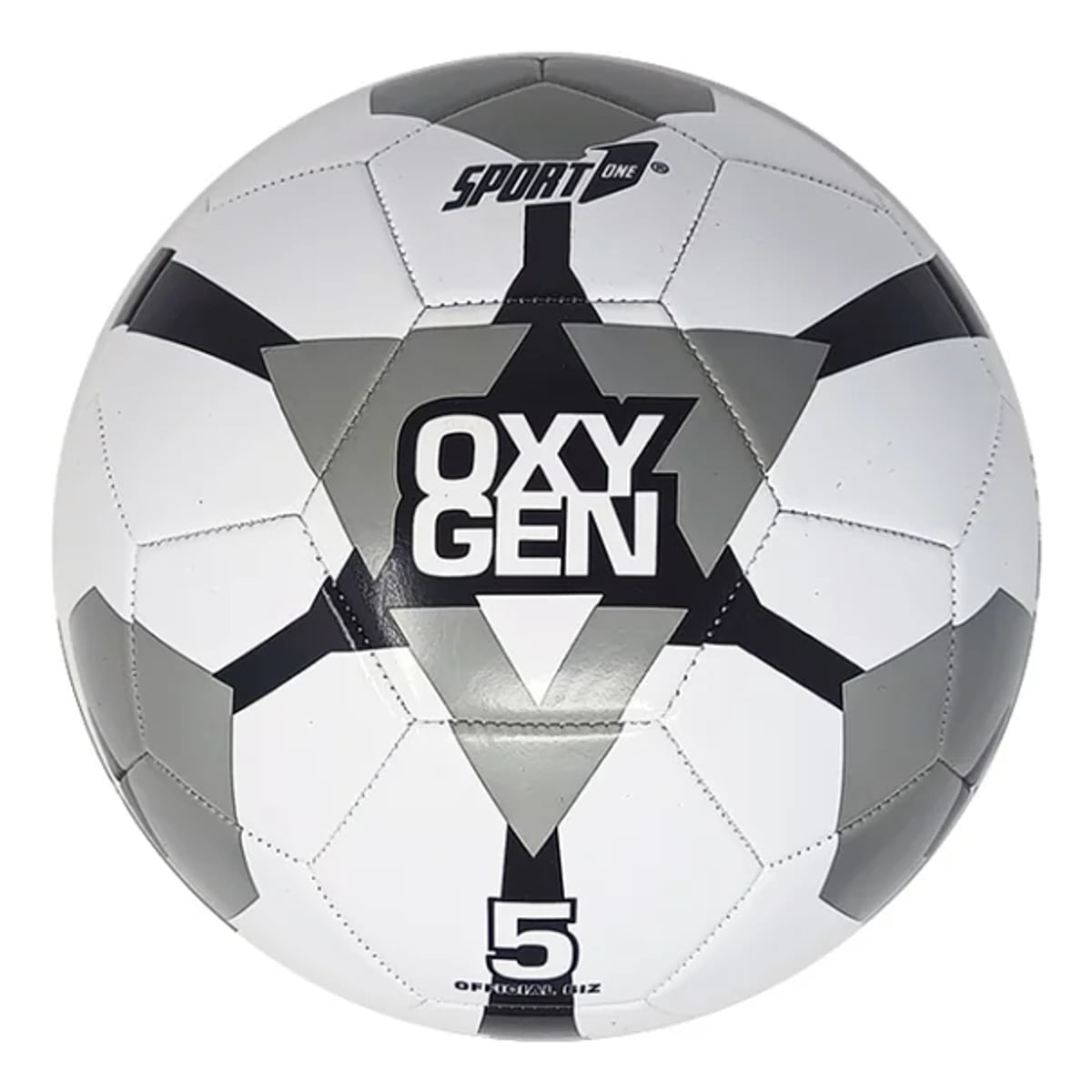 Pallone da calcio Sport One Oxygen misura 5 in tre varianti colore: grigio, blu e arancione su fondo bianco