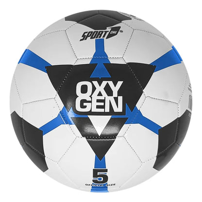 Pallone da calcio Sport One Oxygen misura 5 in tre varianti colore: grigio, blu e arancione su fondo bianco