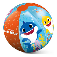 Pallone gonfiabile Baby Shark Pinkfong 50 cm in PVC con grafica colorata dei personaggi squalo su sfondo azzurro e arancione
