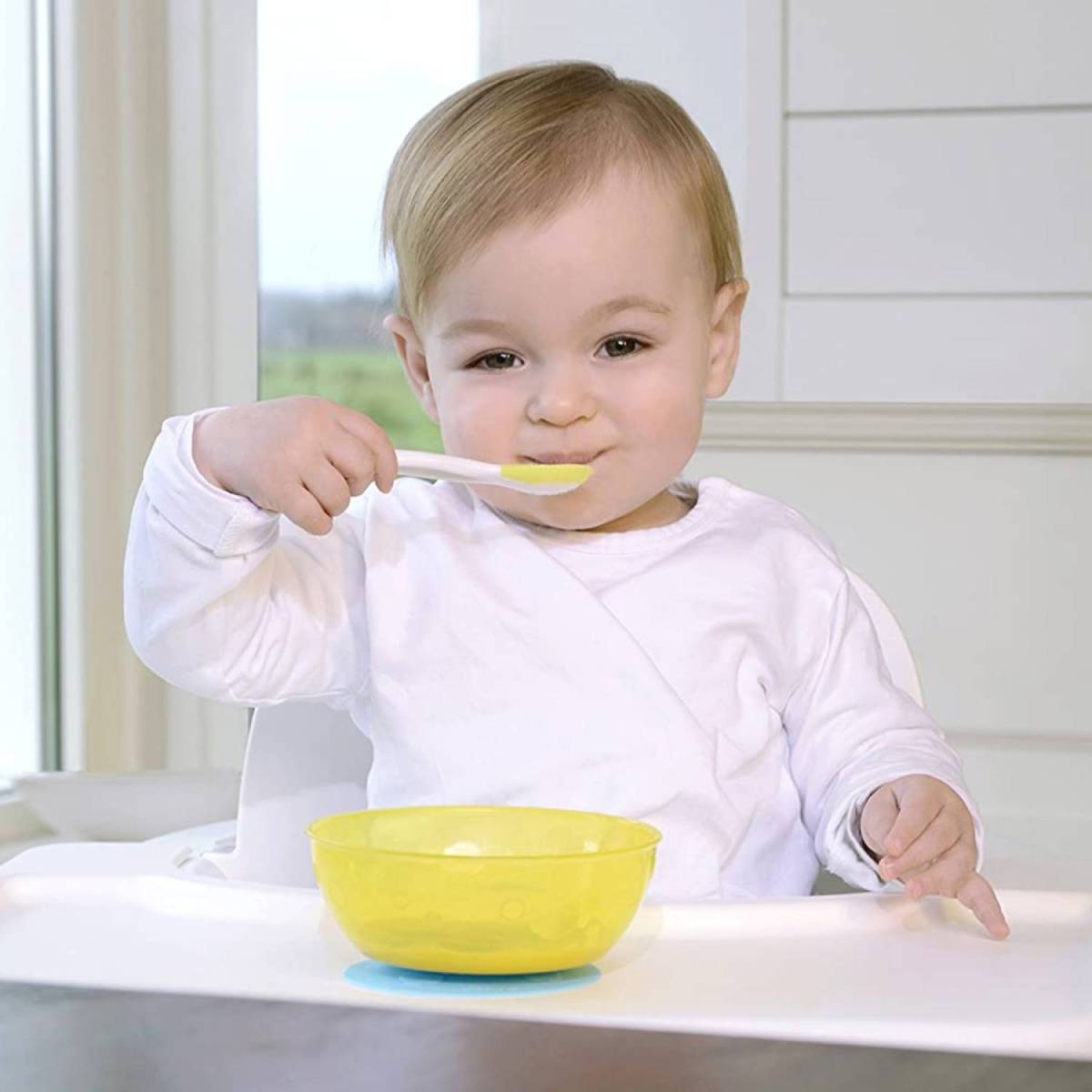Piatto Con Ventosa Per Neonati Lime Azzurro - BabyLud