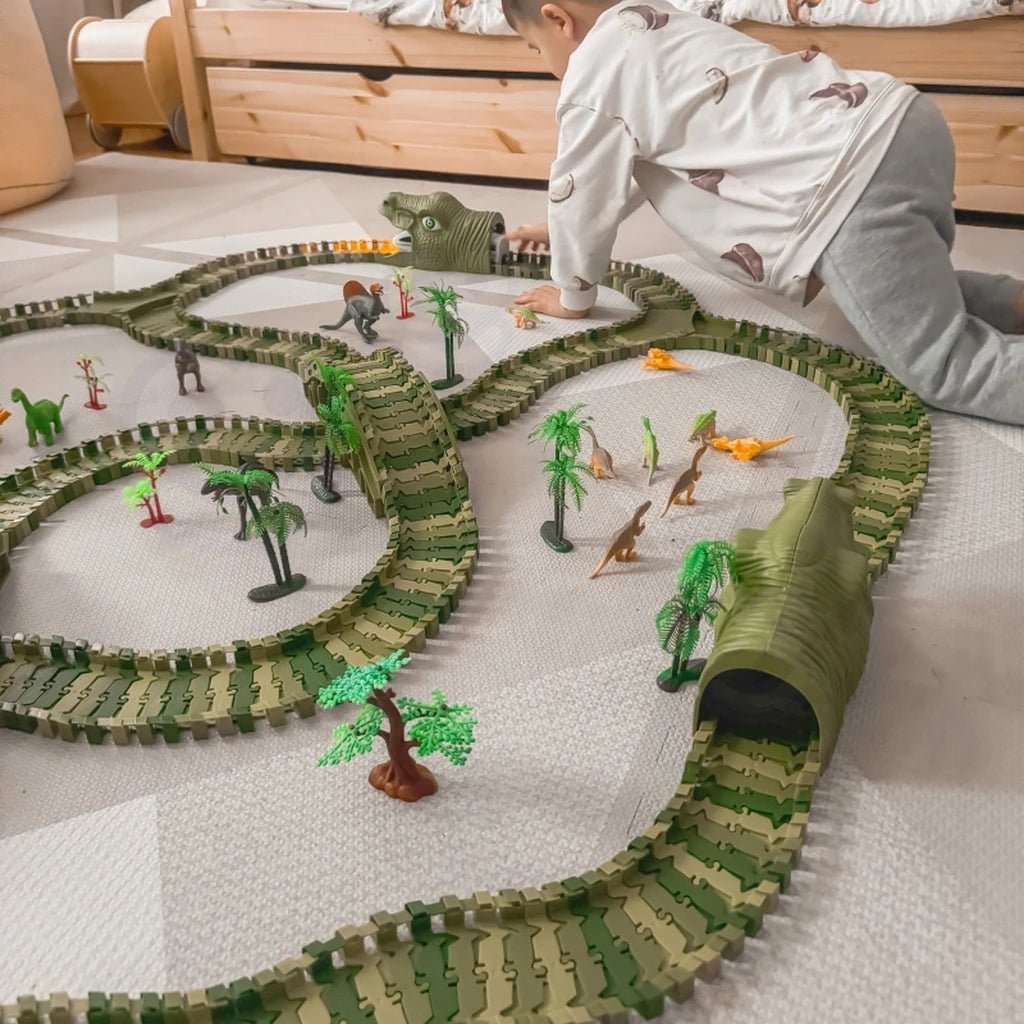 Pista con Dinosauri 240 Pezzi – Circuito Preistorico Con Auto - BabyLud