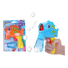 Pistola sparabolle a forma di pesce in plastica colorata arancione e azzurra, con flacone di liquido incluso, età 3+