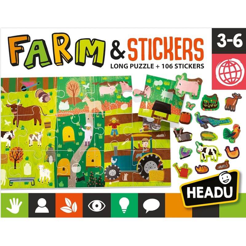 Puzzle Fattoria con 106 Stickers Headu MU24926 - BabyLud