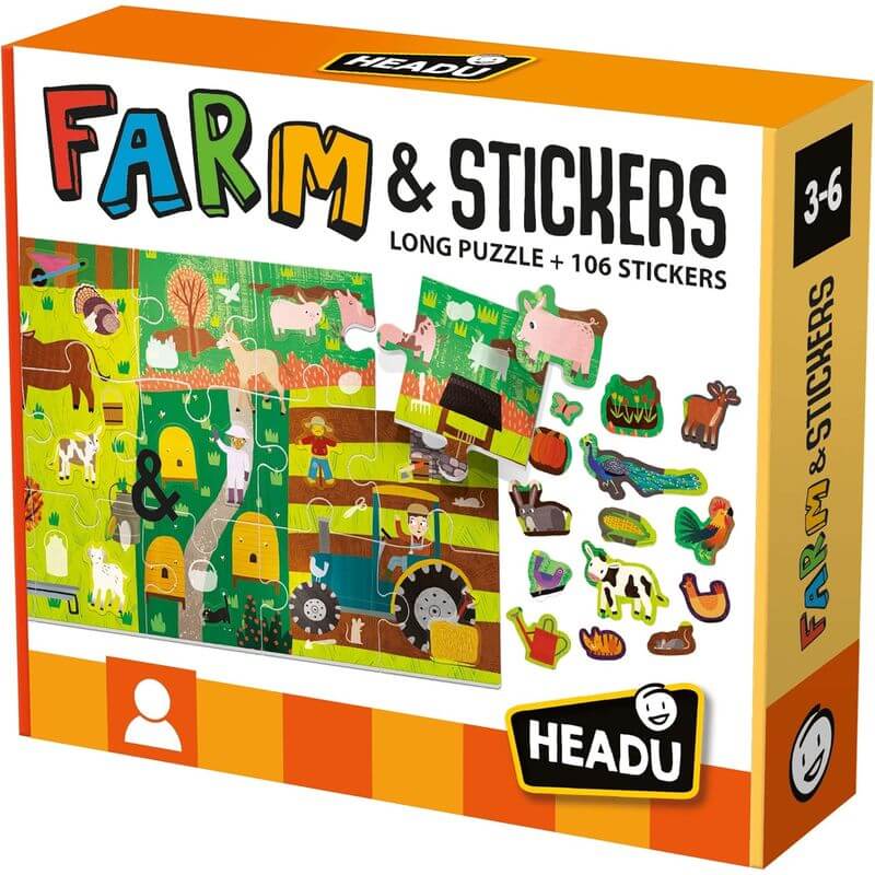 Puzzle Fattoria con 106 Stickers Headu MU24926 - BabyLud