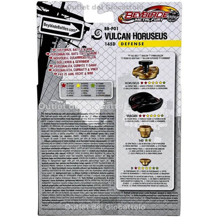 Trottola Beyblade Metal Fury Vulcan Horuseus 145D Difesa - BabyLud